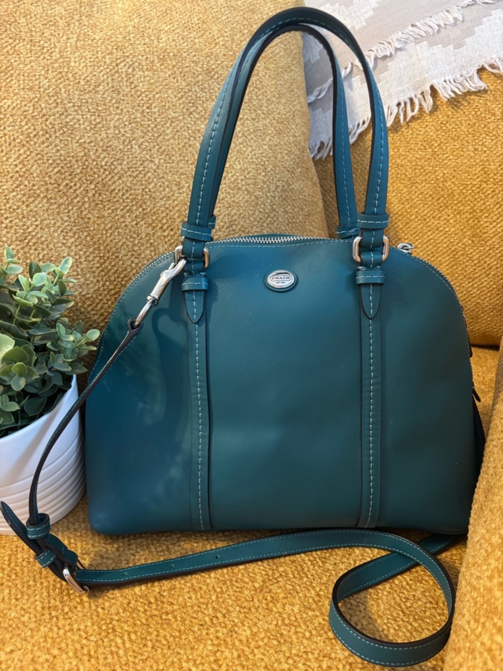 Coach Peyton Teal Dome Satchel with Crossbody Strap